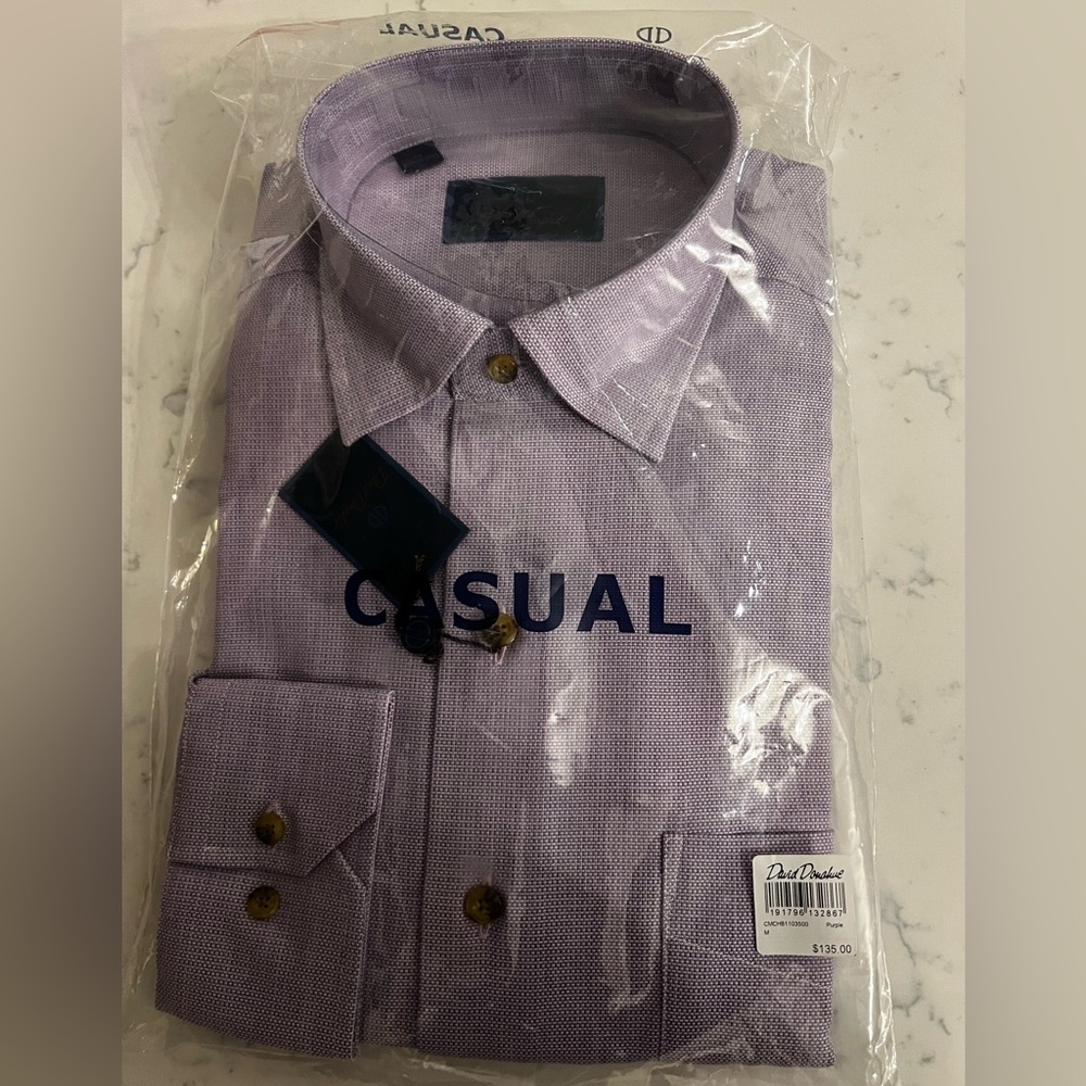 David Donahue Purple Casual Button Down Shirt